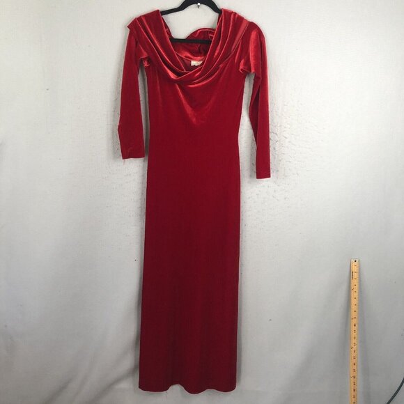 Vintage Cache Dress Maxi Womens M Red Y2K Full Velvet Cowel Neck Long Prom Gown - Picture 1 of 14
